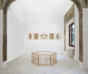 Guelsuen_Karamustafa, <em>Swaddling the Baby</em>, 2015, exhibition view, Villa Romana, Florence; photo: OKNOstudio